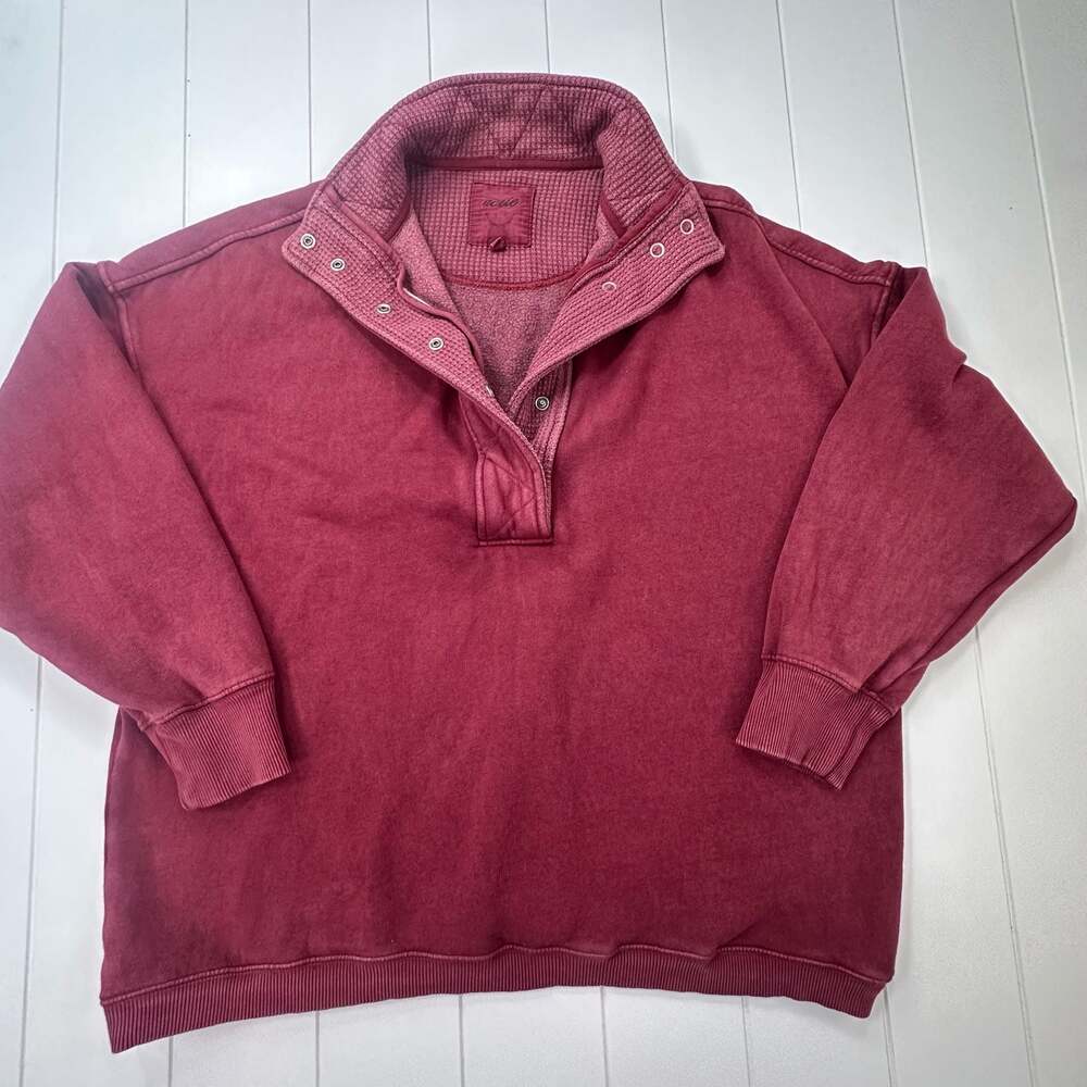 Aerie Getaway Snap Henley Sweatshirt Red Oversized Size L